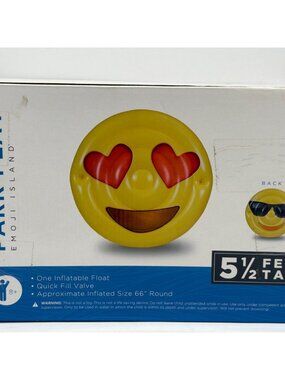 Park Play Emoji Island Inflatable Float 66" Round Pool Toy With Quick Fill Valve